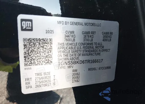 2026 Chevrolet Suburban Ls, Rwd z USA, uszkodzony, nr VIN 1GNS5BKD6TR166617